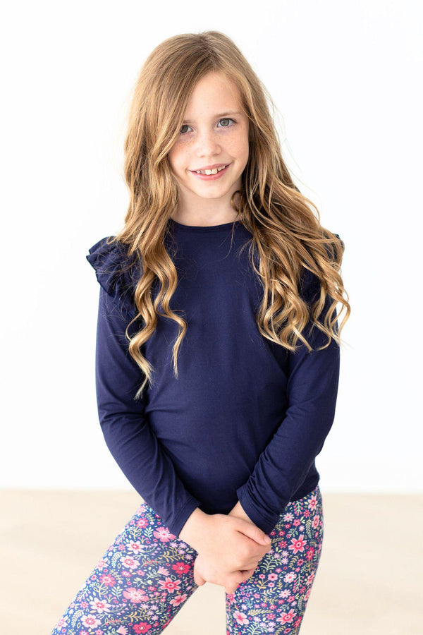 navy-l-s-ruffle-tee Mila &  Rose - Sophia's Style-Navy L/S Ruffle Tee-6-12M--1